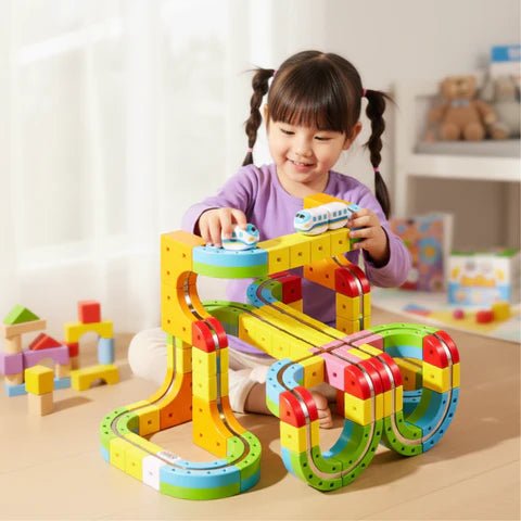 NovaRail 3D Eisenbahn-Bausatz für Kinder mit wiederaufladbarer Lokomotive