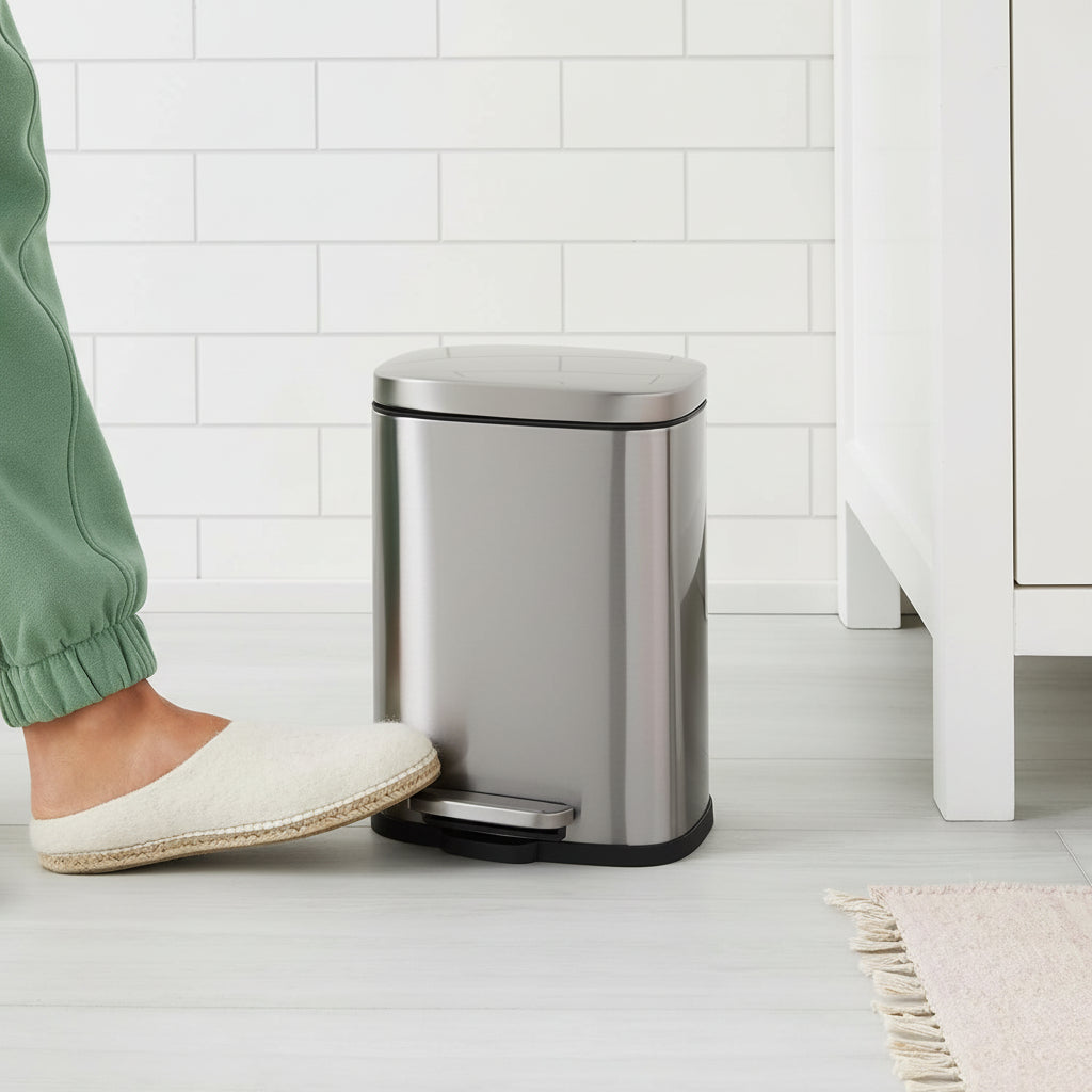 Compact Stainless Steel Bathroom Trash Can With Soft Close Pedal