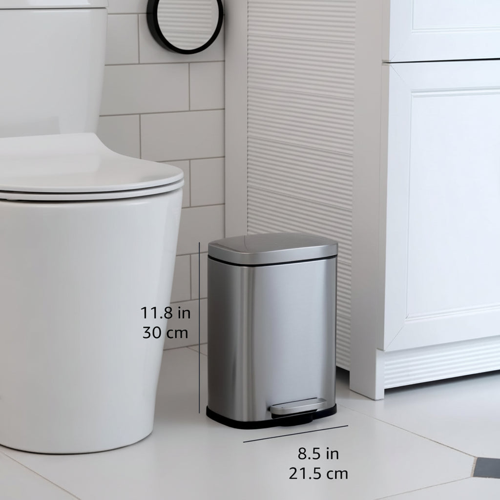 Compact Stainless Steel Bathroom Trash Can With Soft Close Pedal