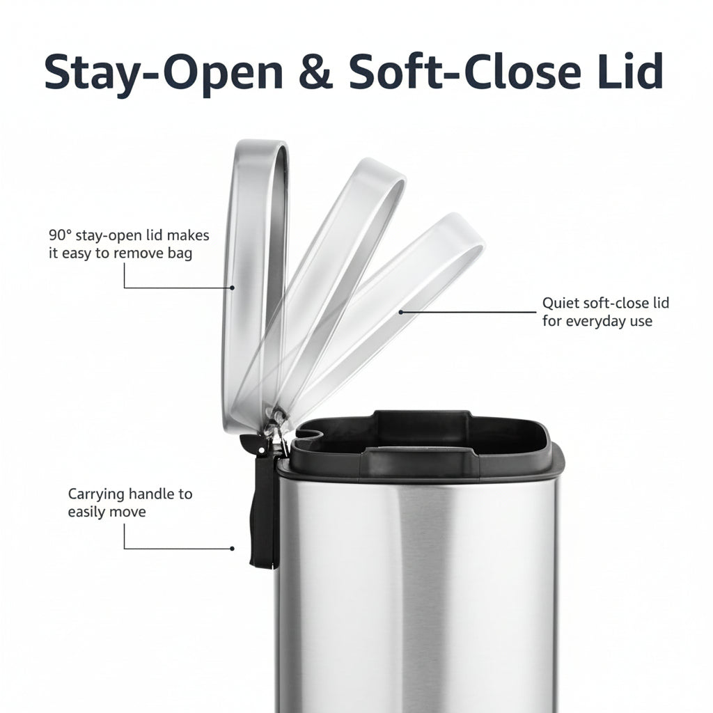 Compact Stainless Steel Bathroom Trash Can With Soft Close Pedal
