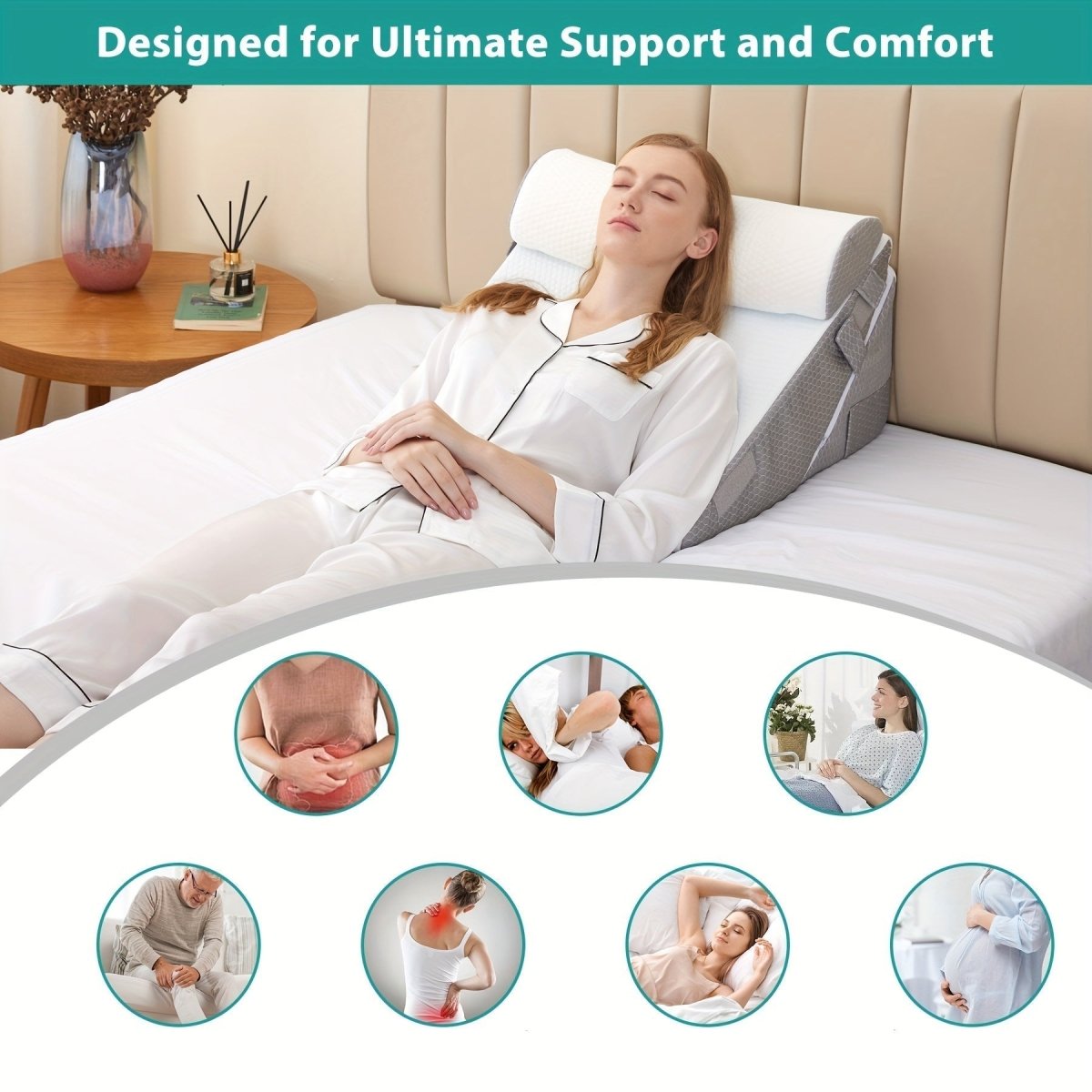 SereniRise Adjustable Memory Foam Wedge Cushion For Back And Leg Relief