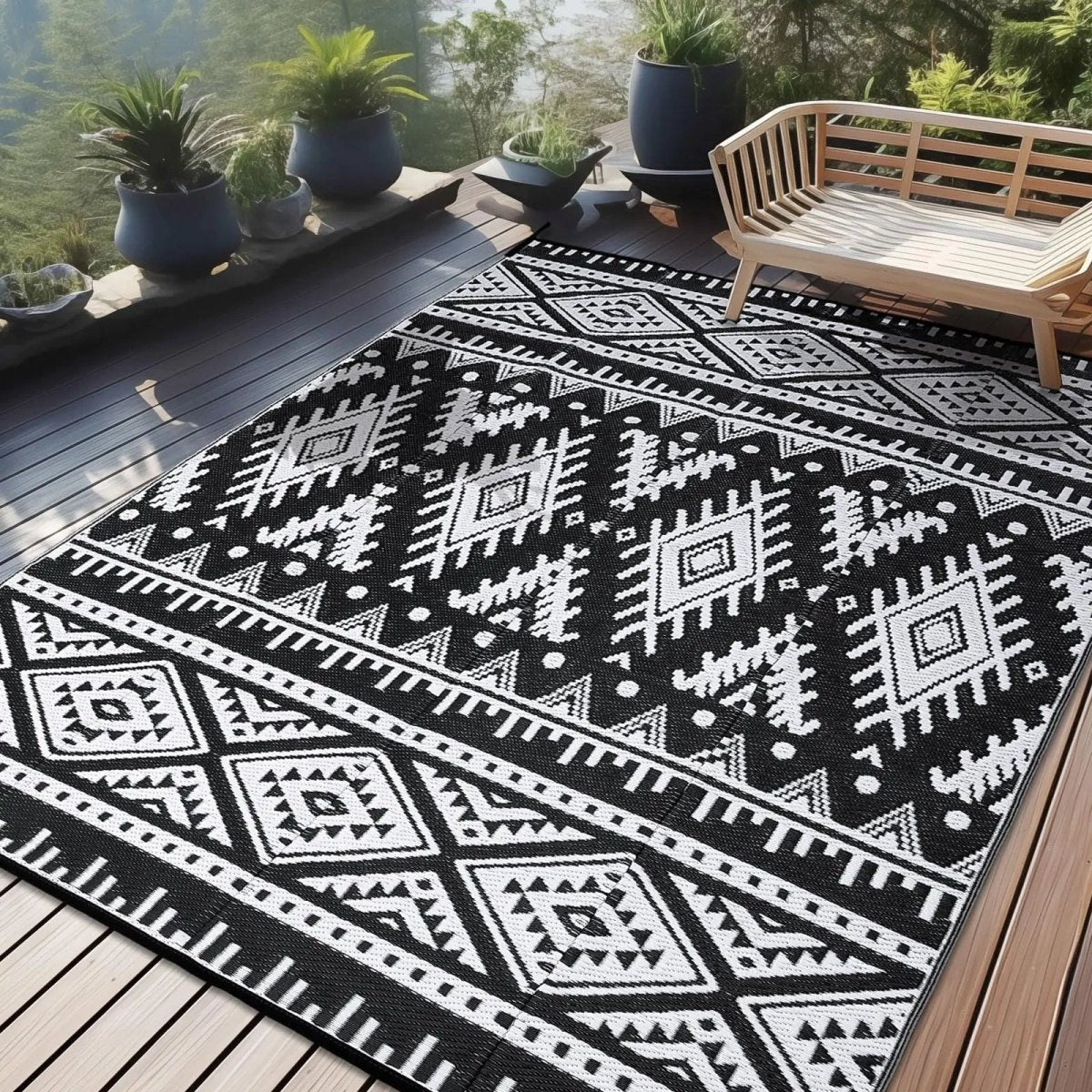 Weavento Robuste, wasserdichte, wendbare Outdoor-Kunststrohmatte für Terrasse und Picknick