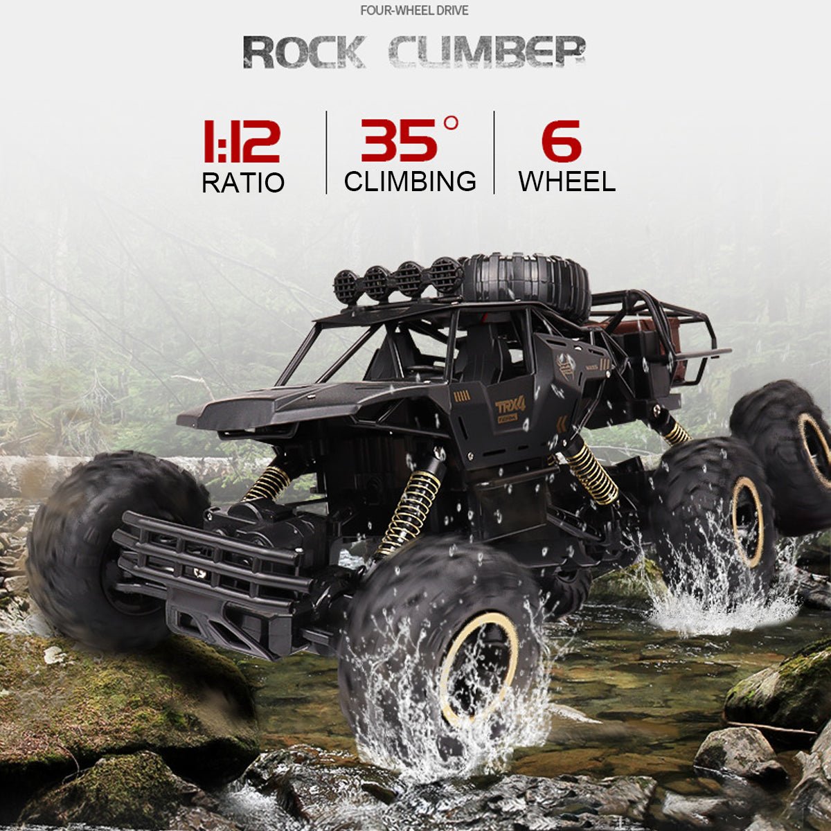 TerraBeast 6WD RC Monster Truck With LED Lights, 52 km/h Top Speed For Offroad Fun