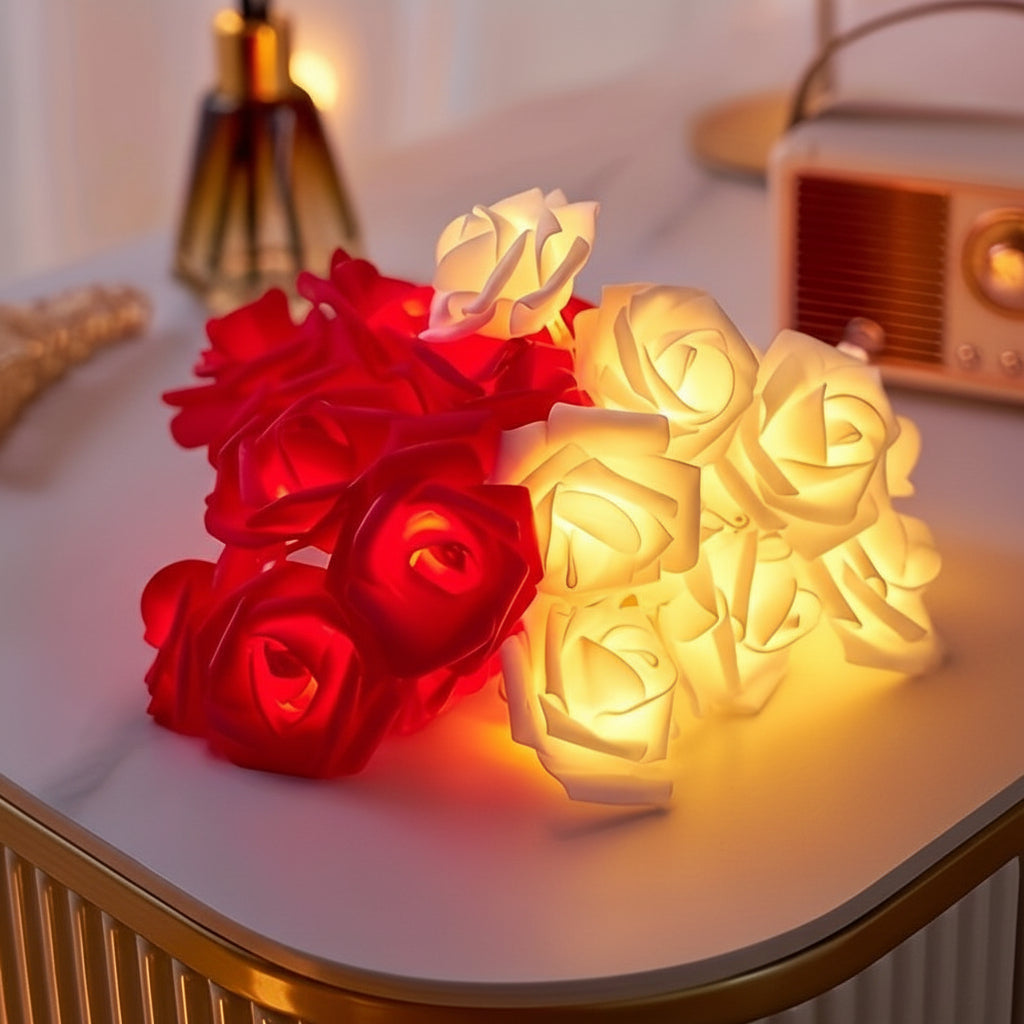 Řetězová světla s růžemi na baterie pro romantickou domácí výzdobu