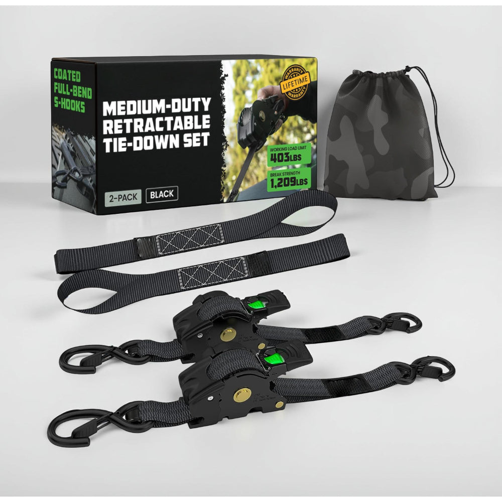 Ratchet Straps Cargo Tie Down Set With Retractable Hooks Heavy Duty