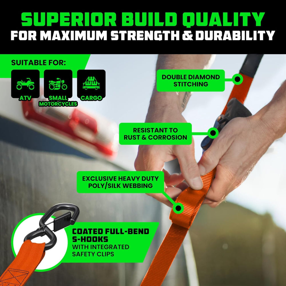 Ratchet Straps Cargo Tie Down Set With Retractable Hooks Heavy Duty