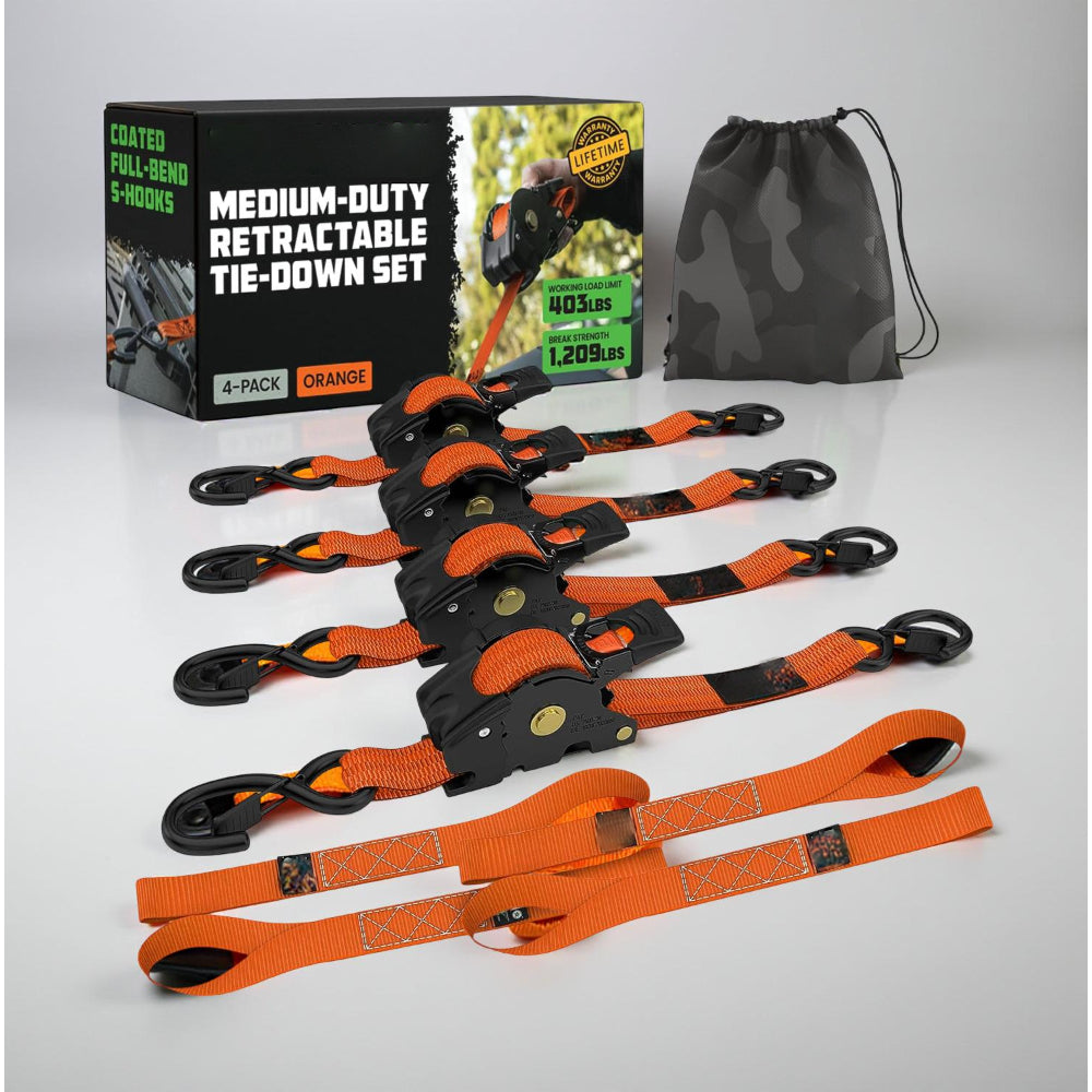 Ratchet Straps Cargo Tie Down Set With Retractable Hooks Heavy Duty
