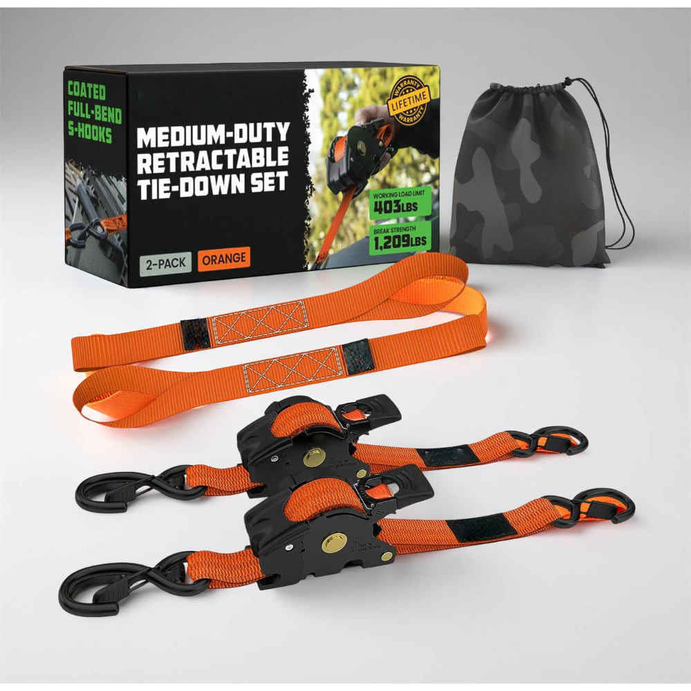 Ratchet Straps Cargo Tie Down Set With Retractable Hooks Heavy Duty