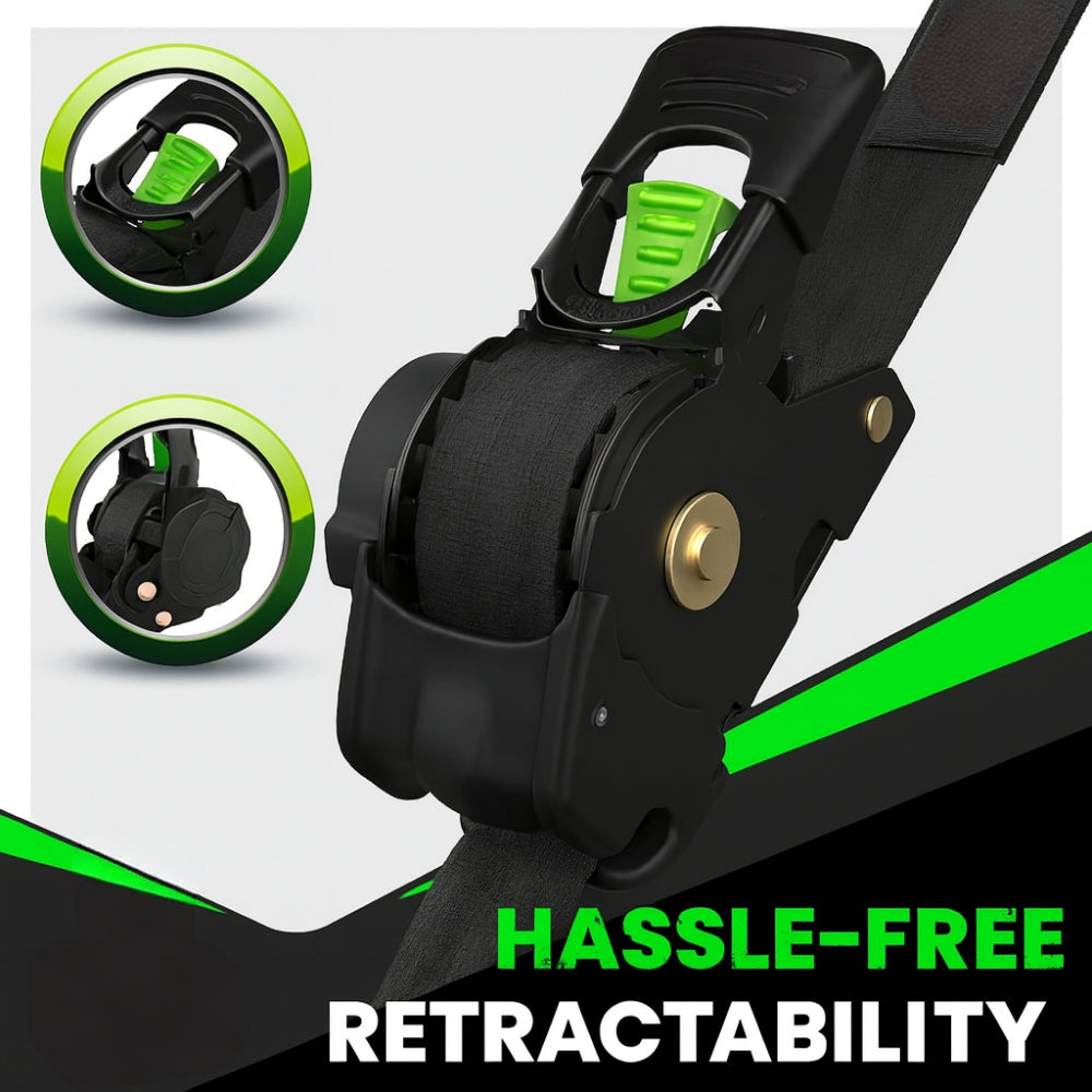 Ratchet Straps Cargo Tie Down Set With Retractable Hooks Heavy Duty