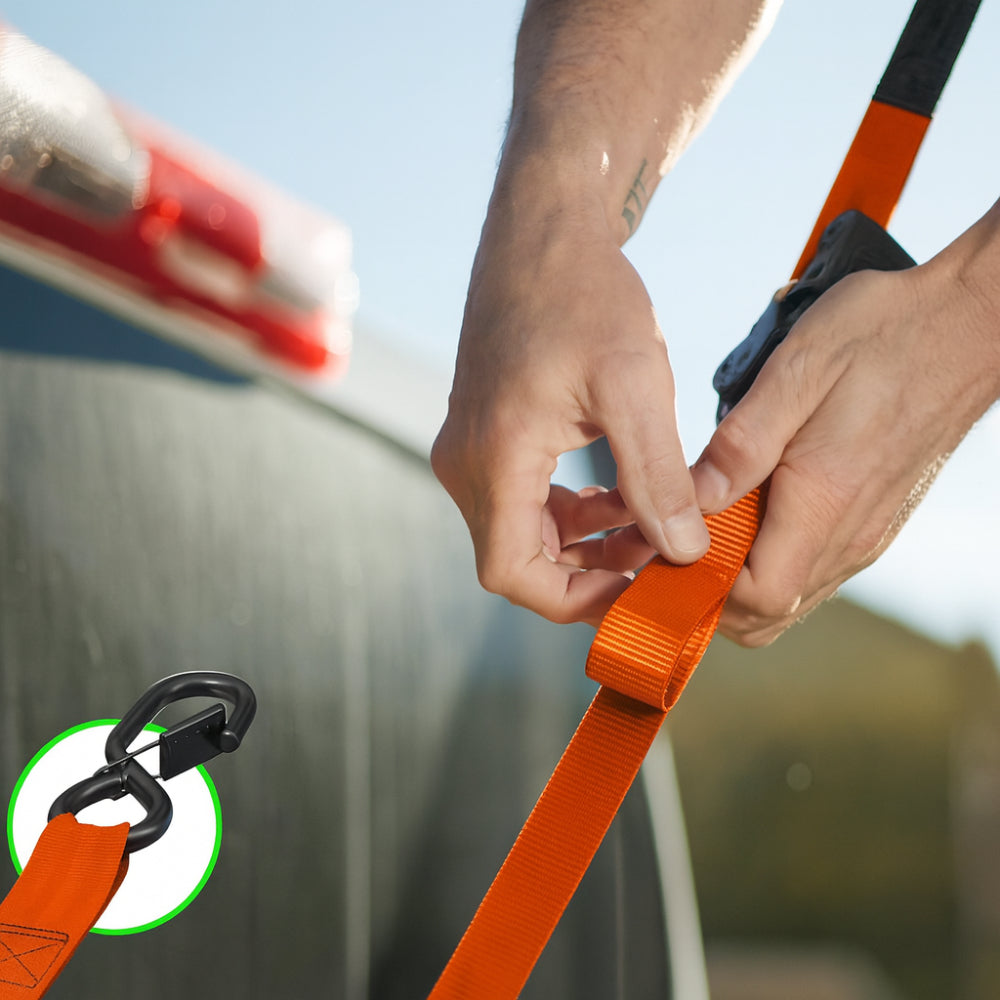 Ratchet Straps Cargo Tie Down Set With Retractable Hooks Heavy Duty
