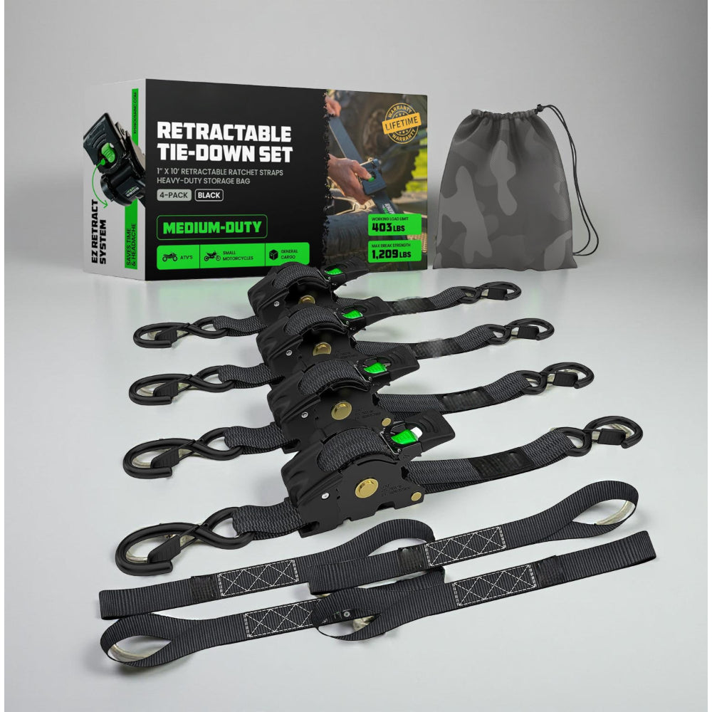 Ratchet Straps Cargo Tie Down Set With Retractable Hooks Heavy Duty
