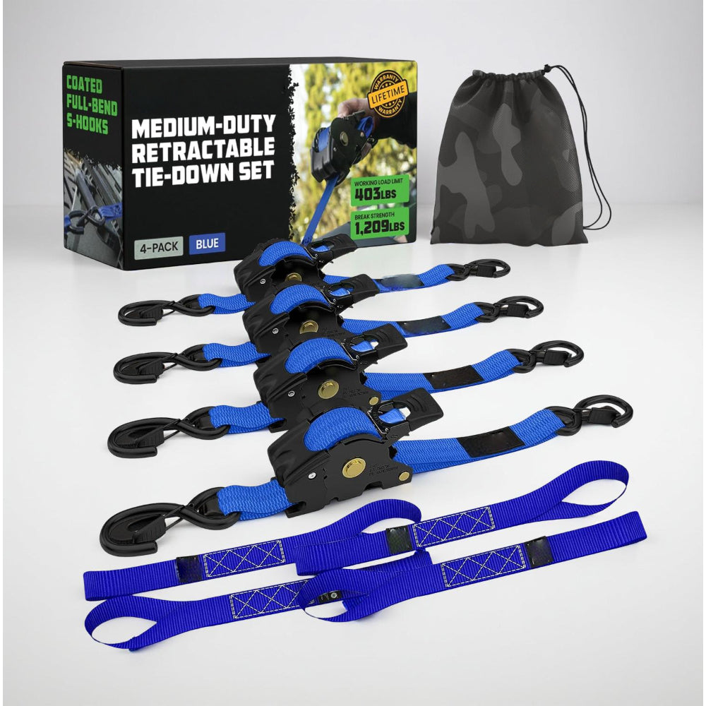 Ratchet Straps Cargo Tie Down Set With Retractable Hooks Heavy Duty