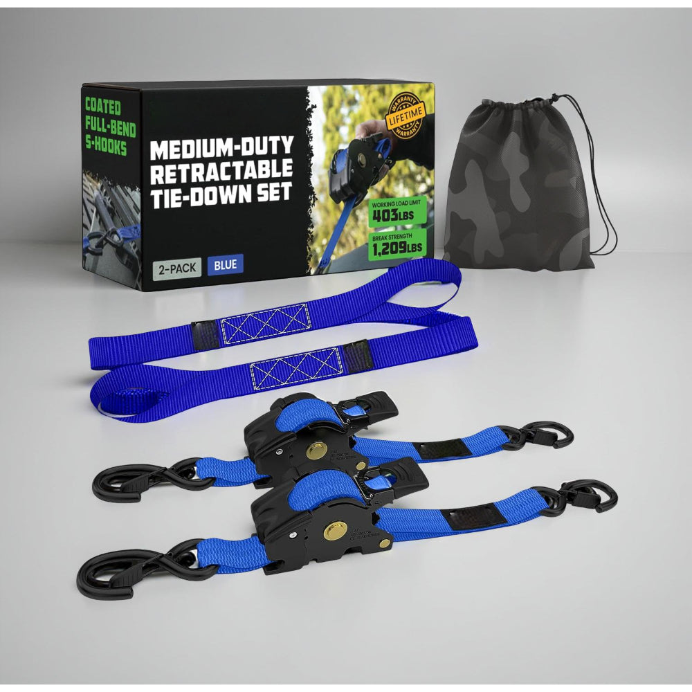 Ratchet Straps Cargo Tie Down Set With Retractable Hooks Heavy Duty