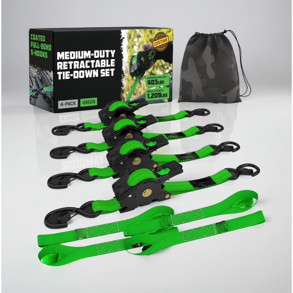 Ratchet Straps Cargo Tie Down Set With Retractable Hooks Heavy Duty
