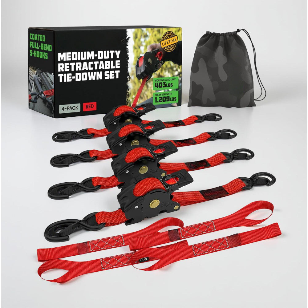 Ratchet Straps Cargo Tie Down Set With Retractable Hooks Heavy Duty