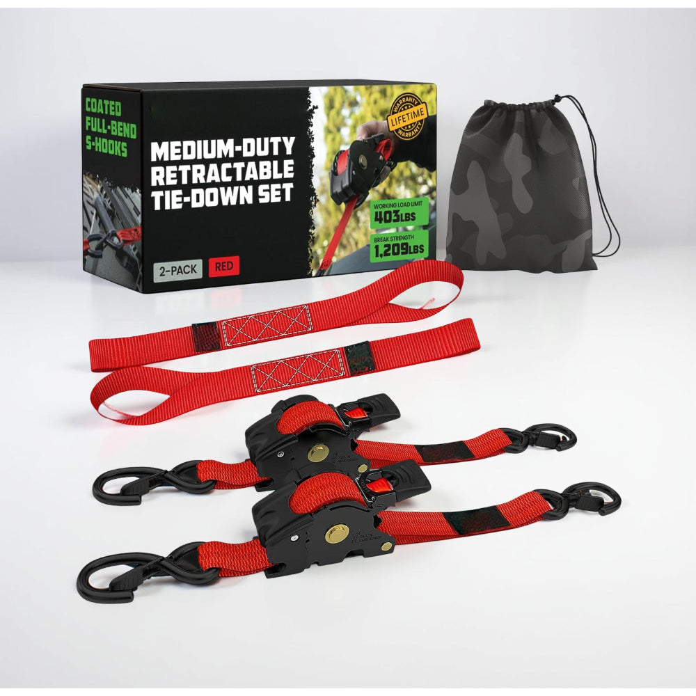 Ratchet Straps Cargo Tie Down Set With Retractable Hooks Heavy Duty