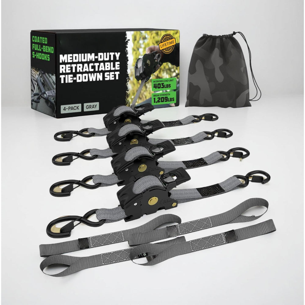 Ratchet Straps Cargo Tie Down Set With Retractable Hooks Heavy Duty
