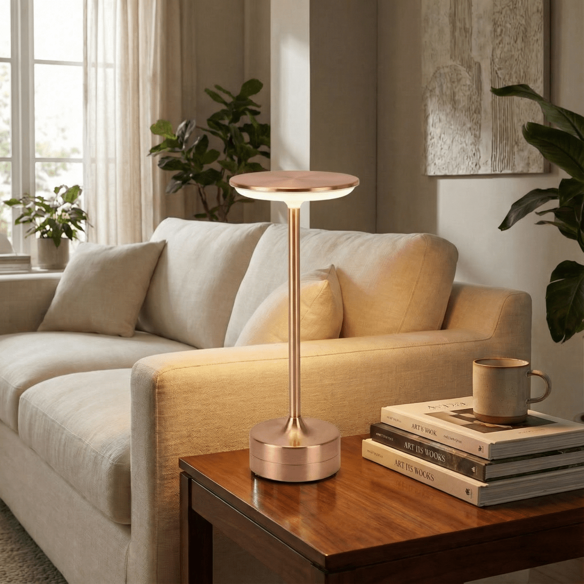 Lámpara de mesa LED recargable inalámbrica con control táctil acabado en cromo | Rosalyssa