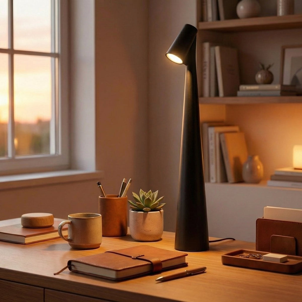 Genopladelig kegleformet LED-bordlampe med berøringskontrol, 12 tommer høj | Rosalyssa