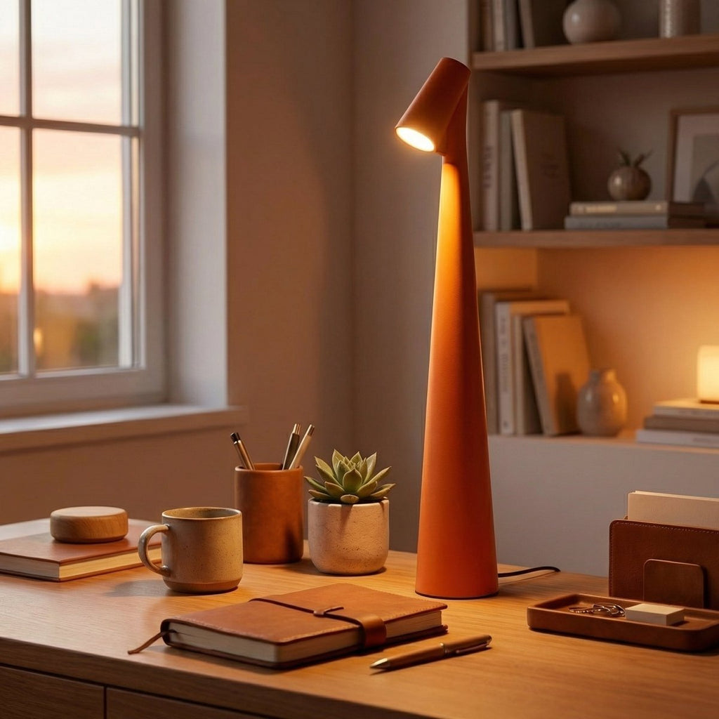 Genopladelig kegleformet LED-bordlampe med berøringskontrol, 12 tommer høj | Rosalyssa