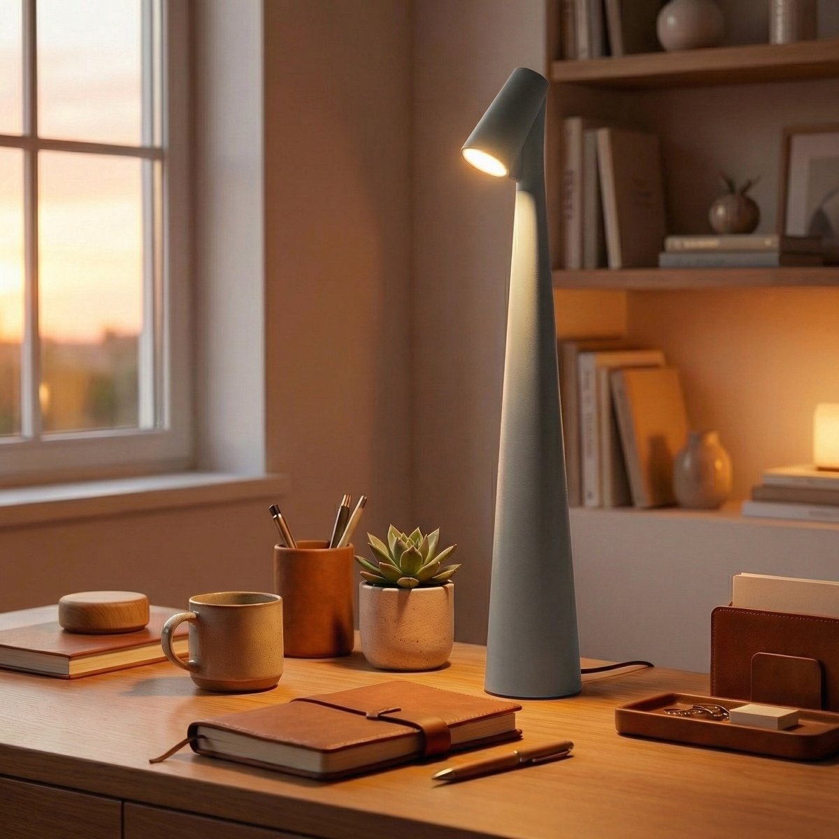 Genopladelig kegleformet LED-bordlampe med berøringskontrol, 12 tommer høj | Rosalyssa
