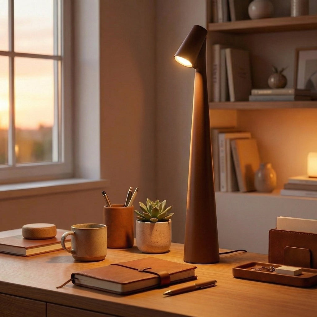 Genopladelig kegleformet LED-bordlampe med berøringskontrol, 12 tommer høj | Rosalyssa