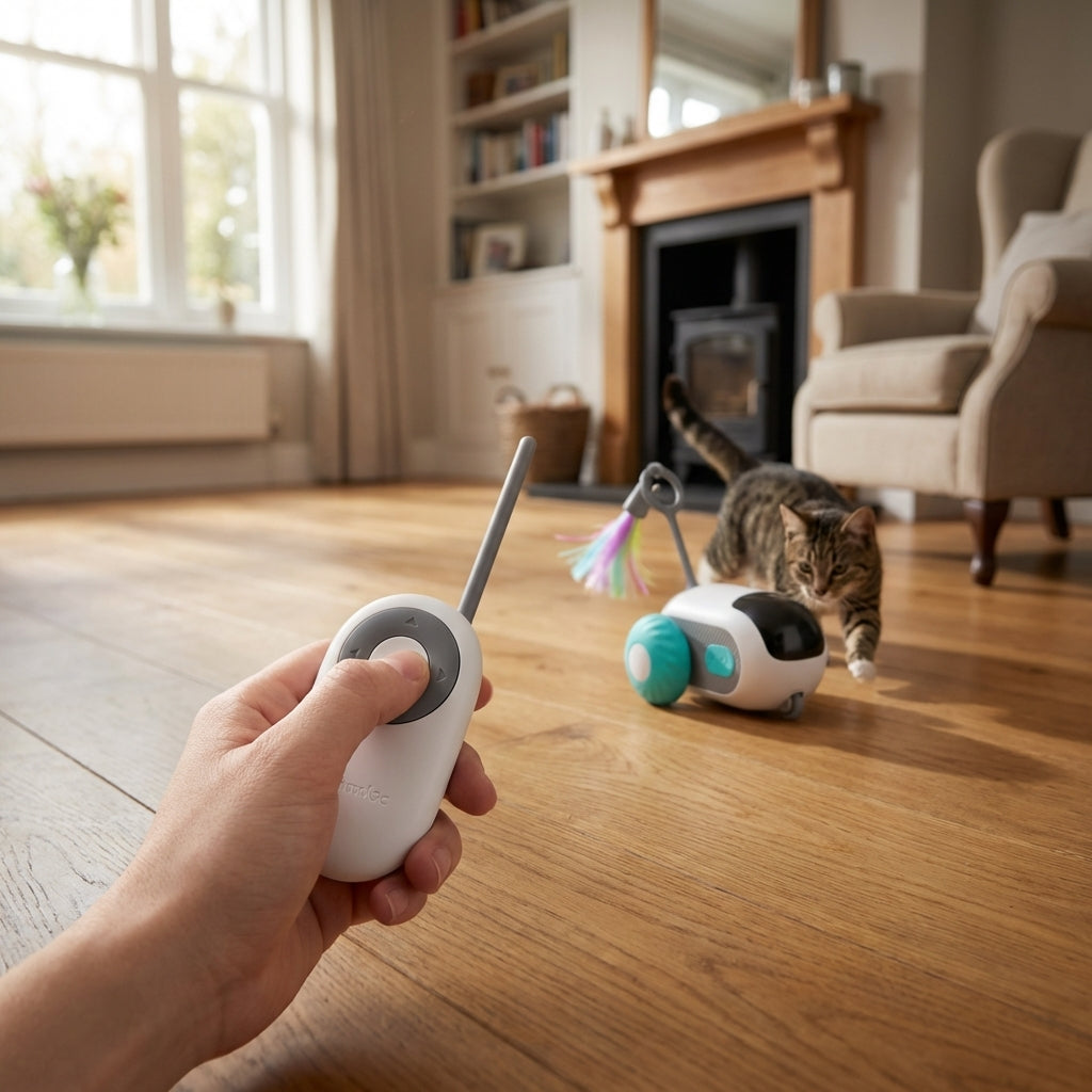 Remote Control Cat Toy With Feather Wand, Two Play Modes | Rosalyssa