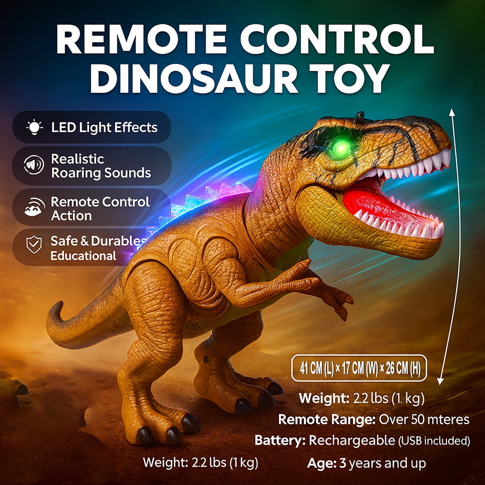 Brinquedo de Dinossauro com Controlo Remoto LED e Ação de Andar e Rugir