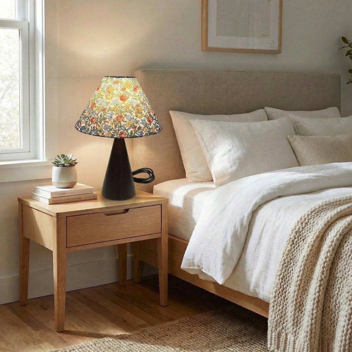 Vintage stofbordlampe med skærm, 14 tommer høj | Rosalyssa