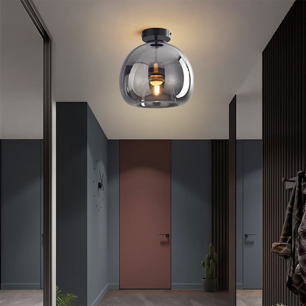 Retro ravfarvet glas loftslampe med skærm i bobleglas
