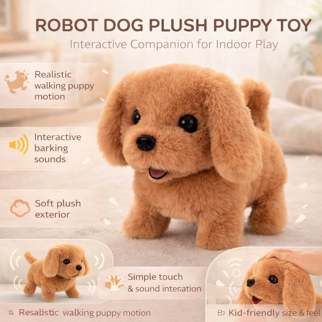 Interaktiv robot-hund kosedyr med realistisk gående bevegelse