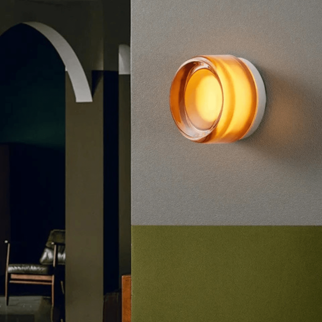 Applique da parete in vetro rotondo con LED, design a una luce | Rosalyssa