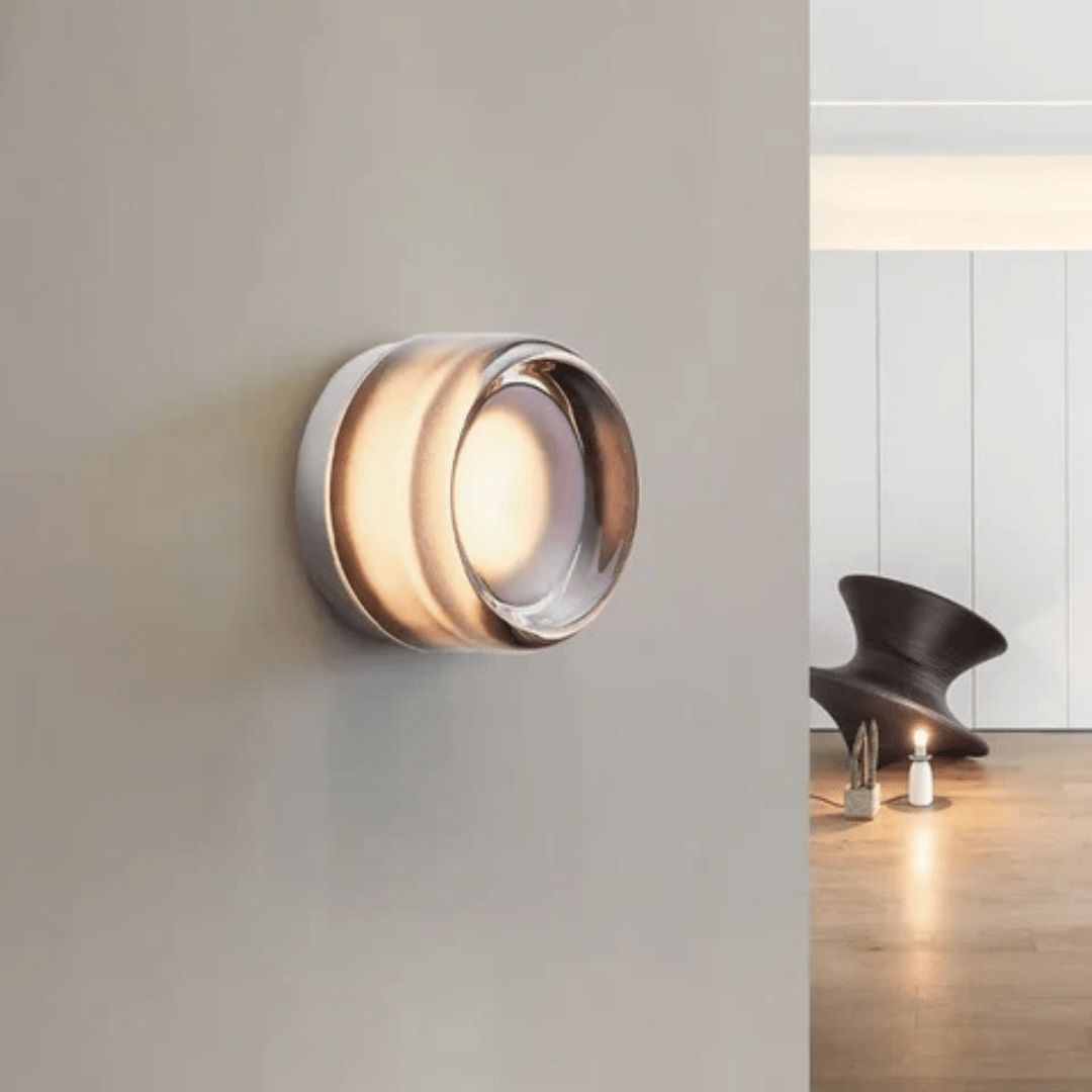 Applique da parete in vetro rotondo con LED, design a una luce | Rosalyssa