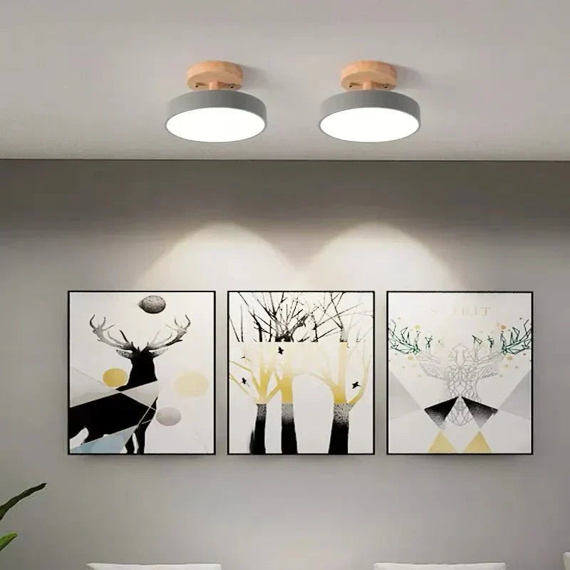 Kulaté LED stropní svítidlo s dřevěnou základnou, 12 palců | Rosalyssa