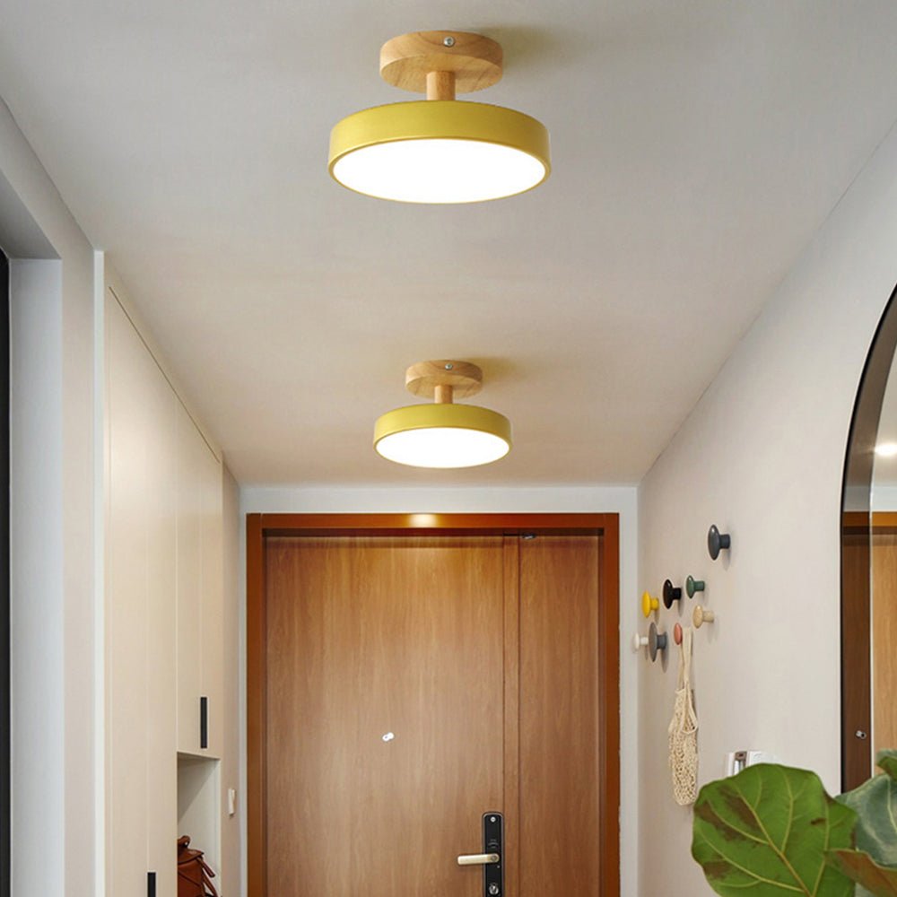 Kulaté LED stropní svítidlo s dřevěnou základnou, 12 palců | Rosalyssa