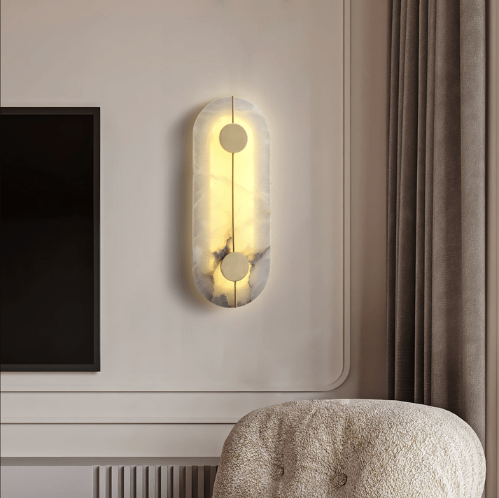 Rund LED-væglampe med marmoraccent, moderne nordisk stil | Rosalyssa