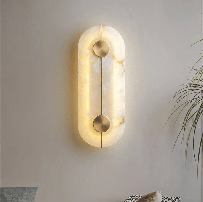 Rund LED-væglampe med marmoraccent, moderne nordisk stil | Rosalyssa