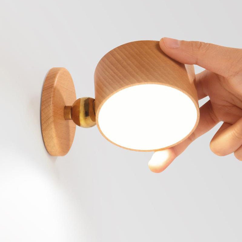 Rund træ LED-væglampe med minimalistisk design og enkelt lys | Rosalyssa