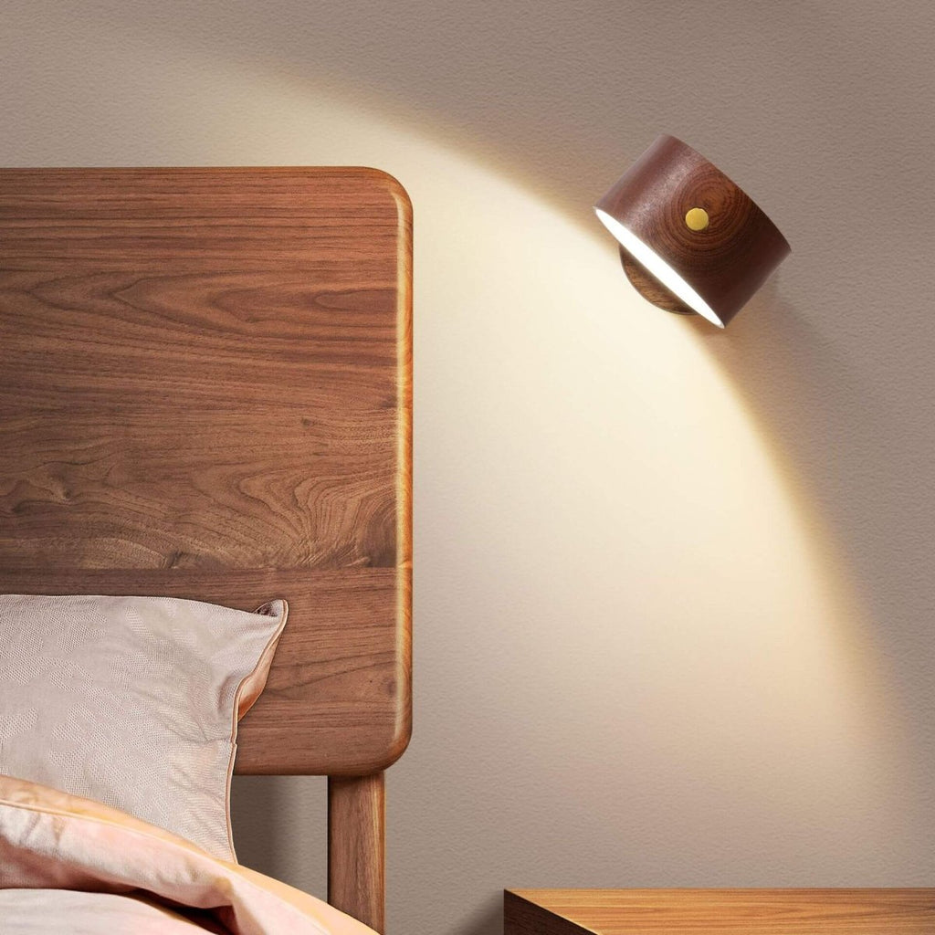 Rund træ LED-væglampe med minimalistisk design og enkelt lys | Rosalyssa