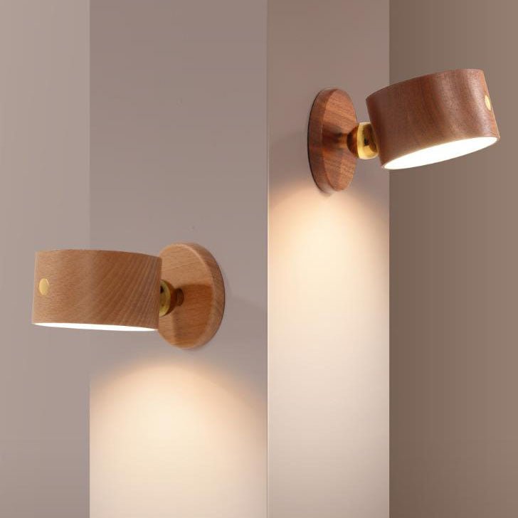 Rund træ LED-væglampe med minimalistisk design og enkelt lys | Rosalyssa