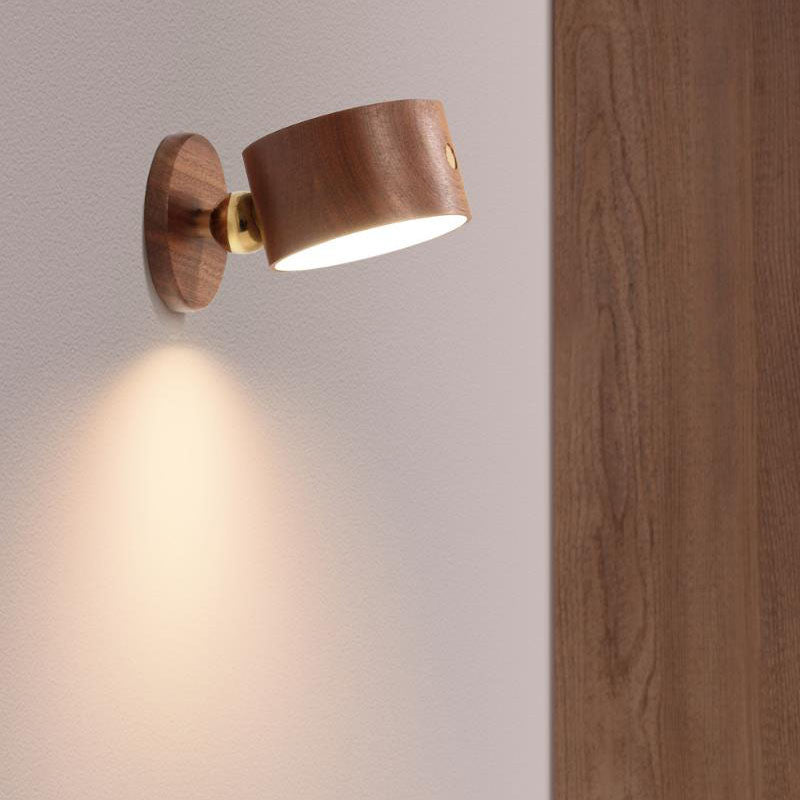 Rund træ LED-væglampe med minimalistisk design og enkelt lys | Rosalyssa