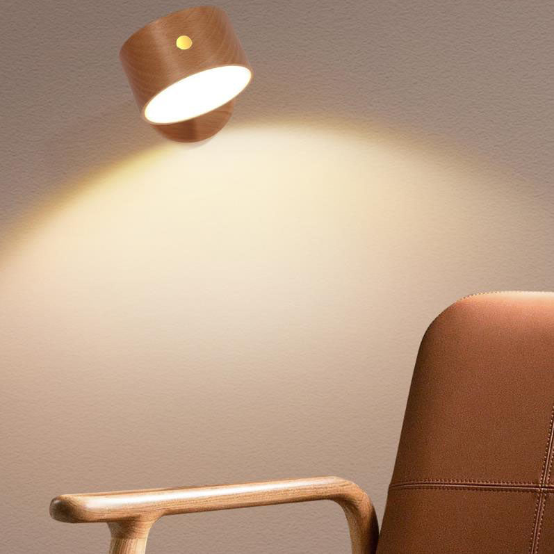 Rund træ LED-væglampe med minimalistisk design og enkelt lys | Rosalyssa