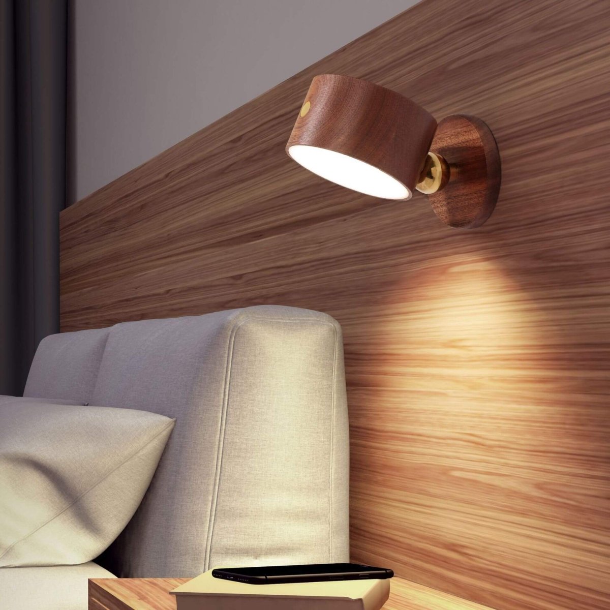 Rund træ LED-væglampe med minimalistisk design og enkelt lys | Rosalyssa
