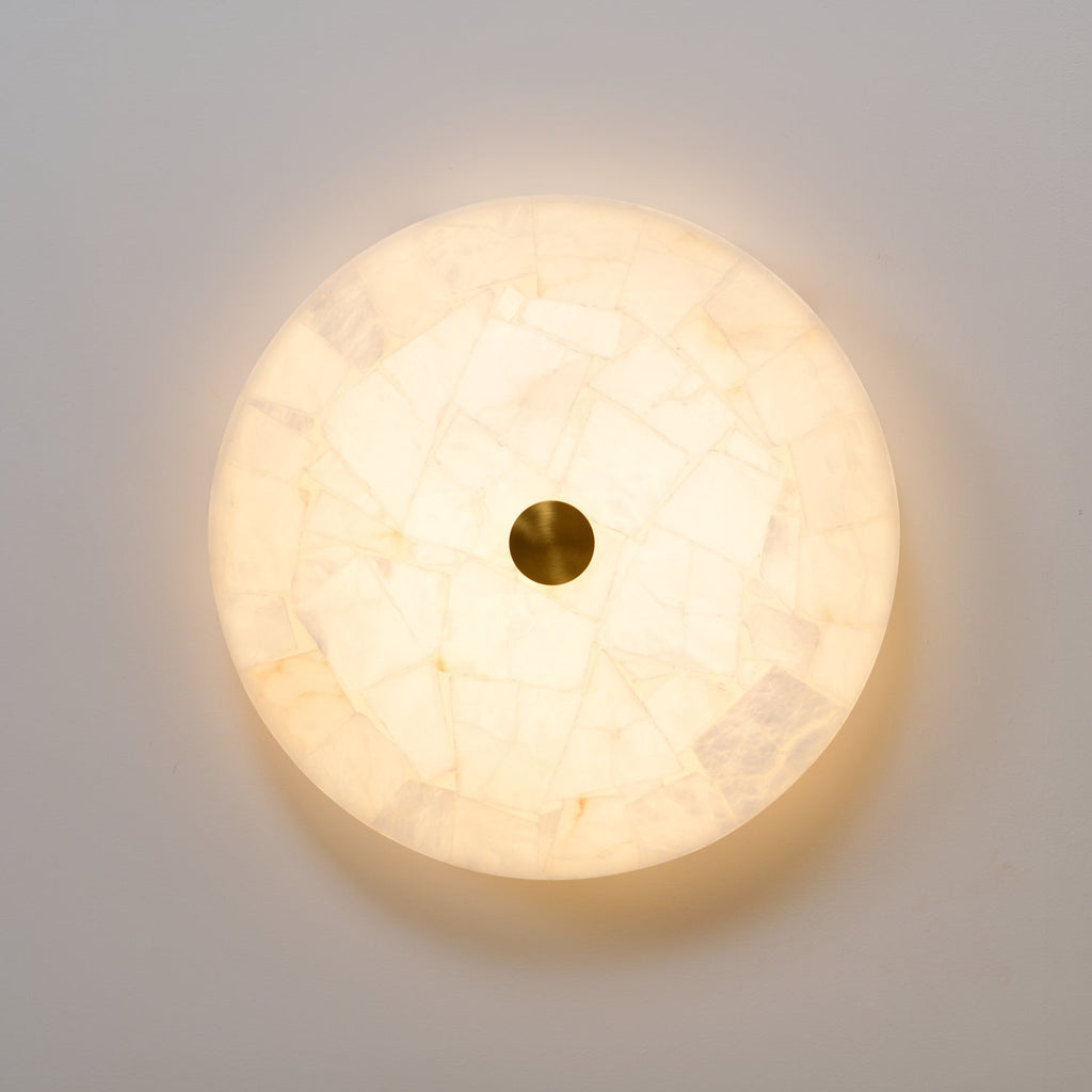 Lámpara de techo LED de alabastro en blanco y dorado para sala de estar y pasillo