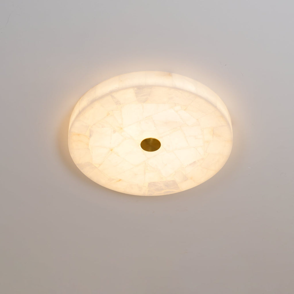 Lámpara de techo LED de alabastro en blanco y dorado para sala de estar y pasillo