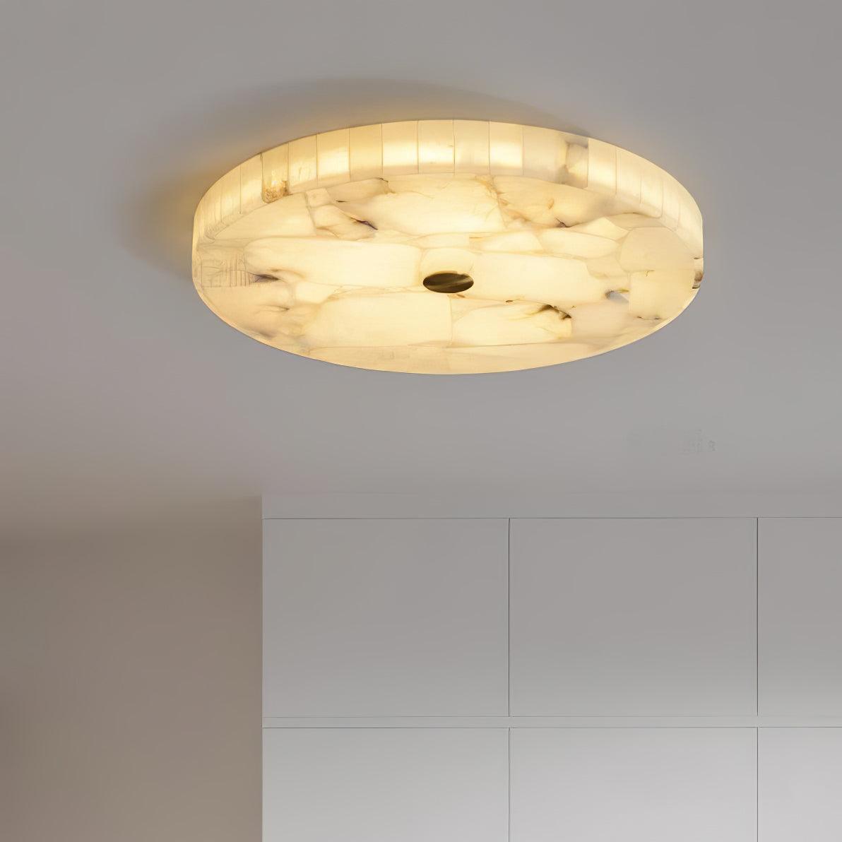 Lámpara de techo LED de alabastro en blanco y dorado para sala de estar y pasillo