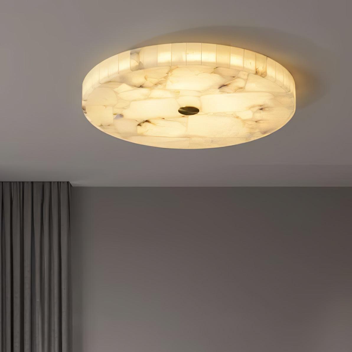 Lámpara de techo LED de alabastro en blanco y dorado para sala de estar y pasillo