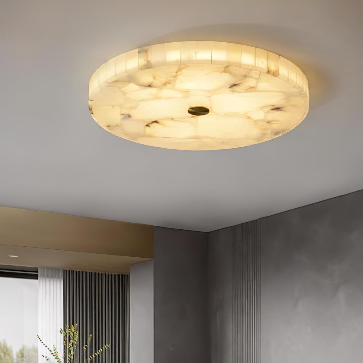 Lámpara de techo LED de alabastro en blanco y dorado para sala de estar y pasillo