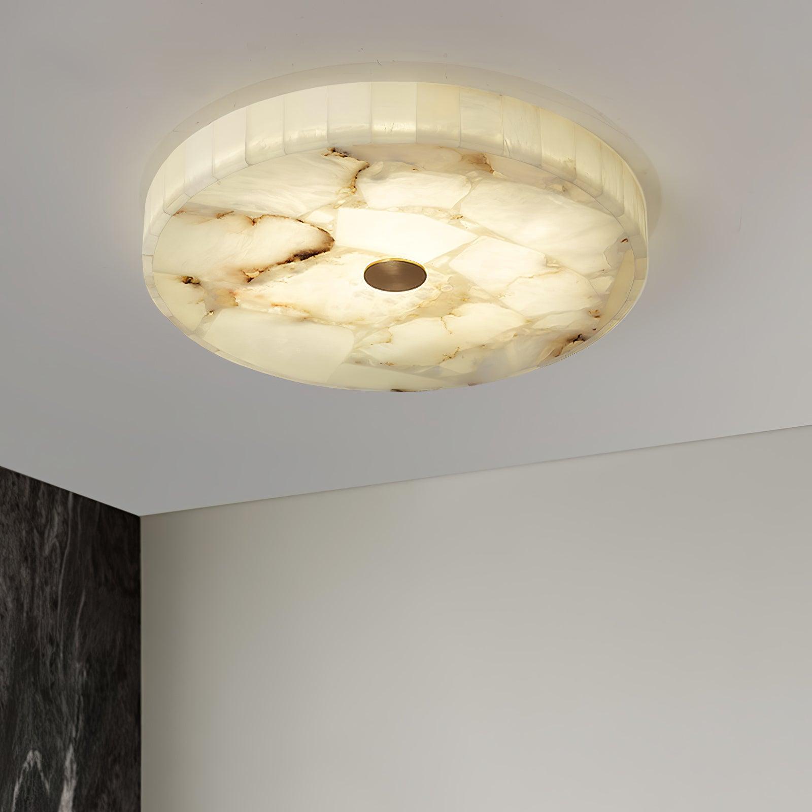 Lámpara de techo LED de alabastro en blanco y dorado para sala de estar y pasillo