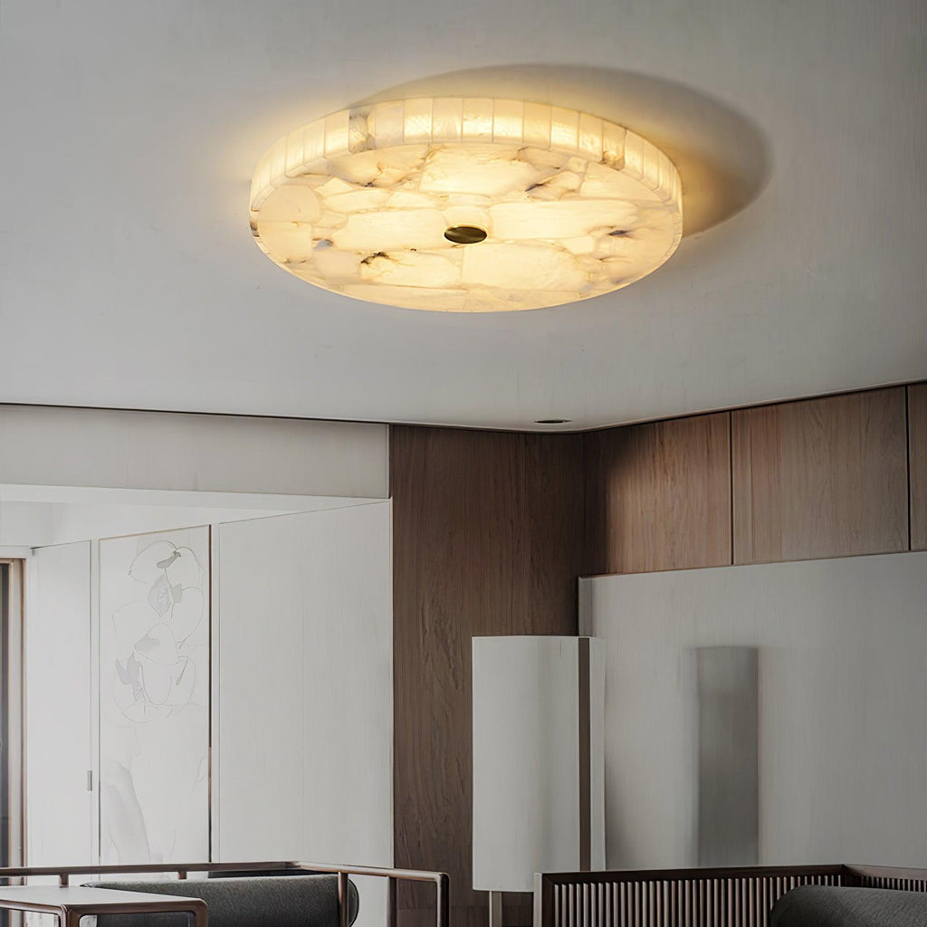 Lámpara de techo LED de alabastro en blanco y dorado para sala de estar y pasillo